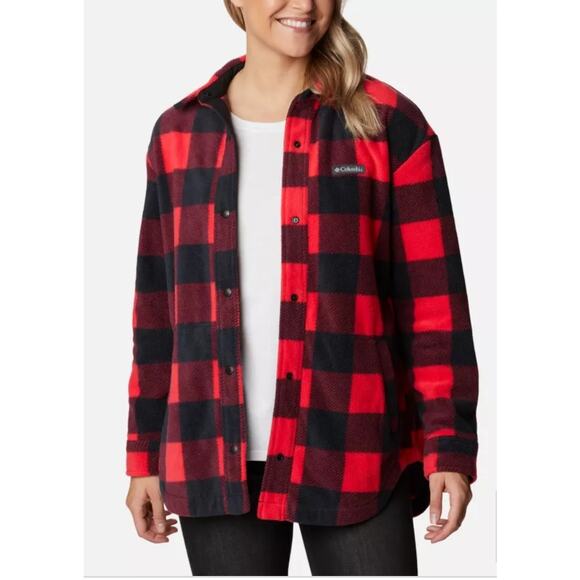 3365) Columbia Women Benton Spring Fleece Red Check Print Jacket Size XL - Picture 1 of 10